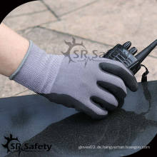 SRSAFETY 15G gestrickter Nylon- &amp; Spandex-Handschuh, beschichtete schwarze Schaumnitril-Arbeitshandschuhe